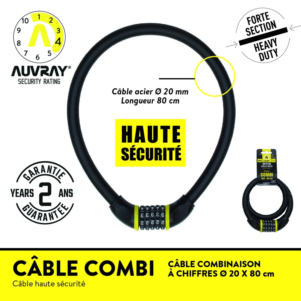 CABLE COMBI A CHIFFRE LONG. 80 Ø 20