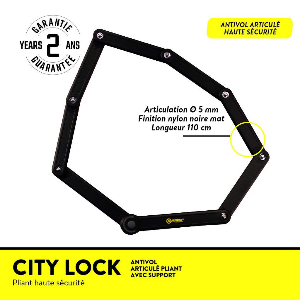 ANTIVOL CITY LOCK 110 CM AVEC SUPPORT level6