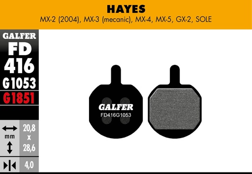 [FD416G1053] BIKE STANDARD BRAKE PAD HAYES MX2 - MX3 - GX2