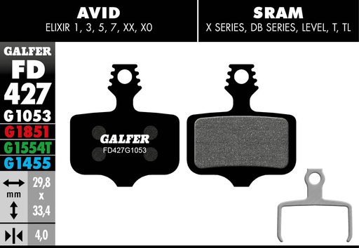 [FD427G1053] BIKE STANDARD BRAKE PAD AVID ELIXIR - SRAM XX Red AXS, Rival AXS, Force AXS (Flatmount 2-Piece)