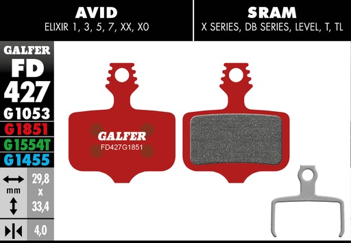 [FD427G1851] BIKE ADVANCED BRAKE PAD AVID ELIXIR - SRAM XX Red AXS, Rival AXS, Force AXS (Flatmount 2-Piece)