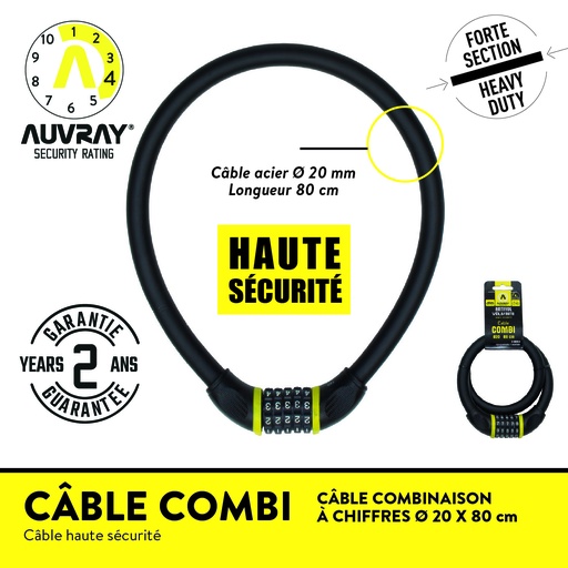 [CAC80AUV20] CABLE COMBI A CHIFFRE LONG. 80 Ø 20