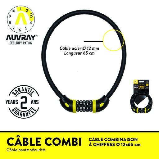 [CAC65AUV12] CABLE COMBI A CHIFFRES LONG. 65 Ø 12