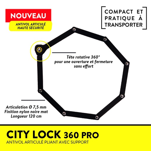 [FL120PROAUV] Antivol articulé City Lock 360 PRO 120 ART** level8